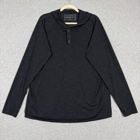 Anetik Shirt Mens XL Henley Hoody UPF 30 Outdoor Performance Long Sleeve Grey - Picture 1 of 10
